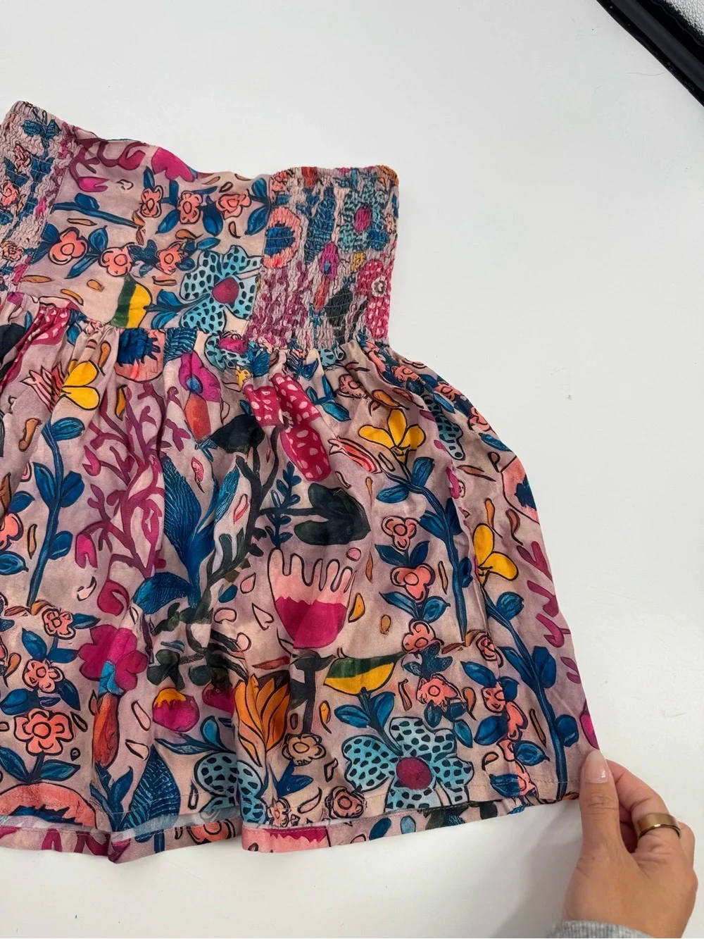 NWT NATURAL LIFE Womens Blue Multicolor Floral Mini Skirt Boho Smocked Back Size
